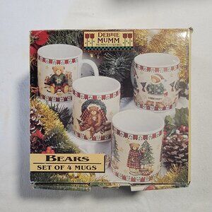 Debbie Mumm Set of 4 Christmas Bear Mugs NIB